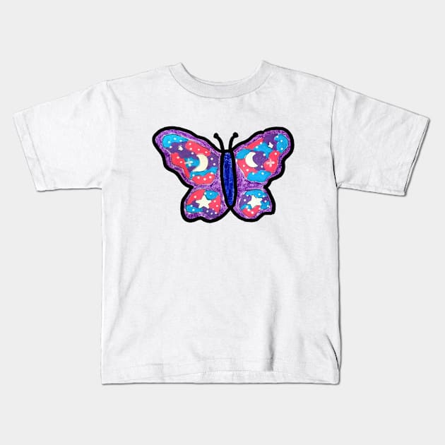 Space Butterfly Kids T-Shirt by Bucket Hat Kiddo